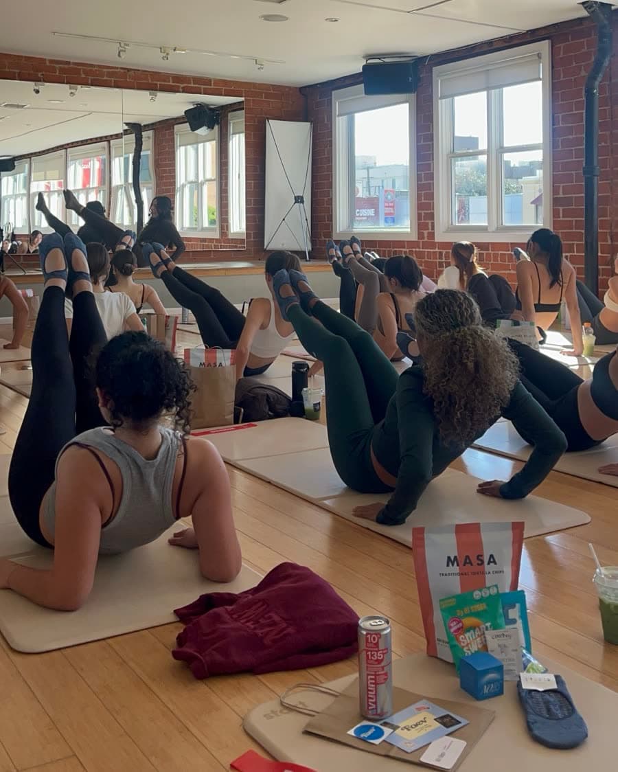 Group photo from the Pilates and Matcha pop-up in Los Angeles